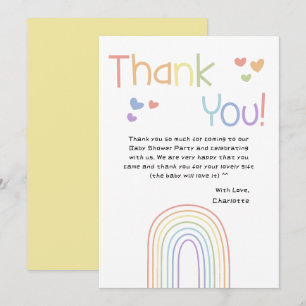 Schattige Kleurrijke Regenboog met Hartjes Baby Sh Bedankkaart