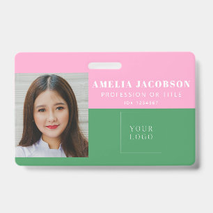 Schattige Kleurrijke Roze Groene Werknemer Foto ID Badge
