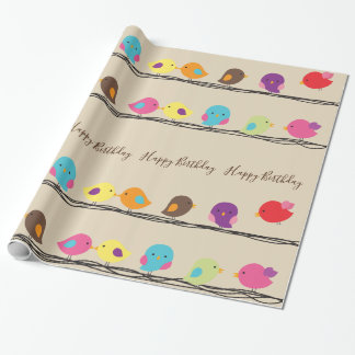 schattige kleurrijke vogels op touwpatroon cadeaupapier