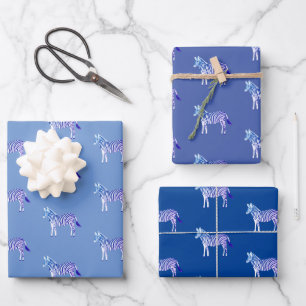 Schattige Kleurrijke Zebra's Dierenprint Bold Blue Inpakpapier Vel