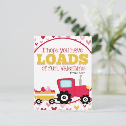 Schattige kleuterschool valentijnsdag tractor feestdagenkaart (Staand voorkant)