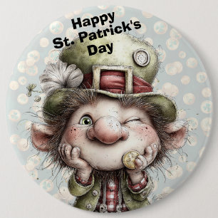 Schattige Knipogende Leprechaun Ronde Button 6,0 Cm