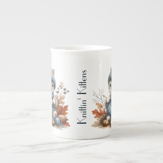 Schattige Knittin 'Kittens Bone China Mok (Voorkant)