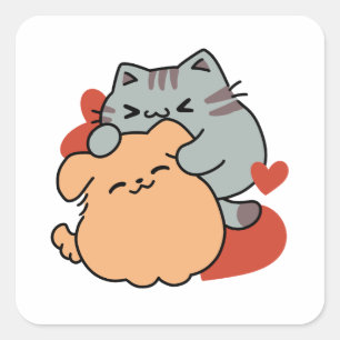 Schattige knuffel voor katten en honden - Meow & W Vierkante Sticker