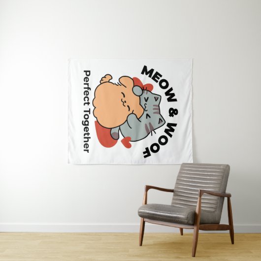 Schattige knuffel voor katten en honden - Meow & W Wandkleed (In Situ (horizontaal))