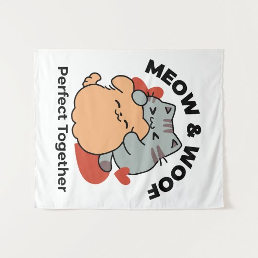 Schattige knuffel voor katten en honden - Meow & W Wandkleed (Voorkant (horizontaal))