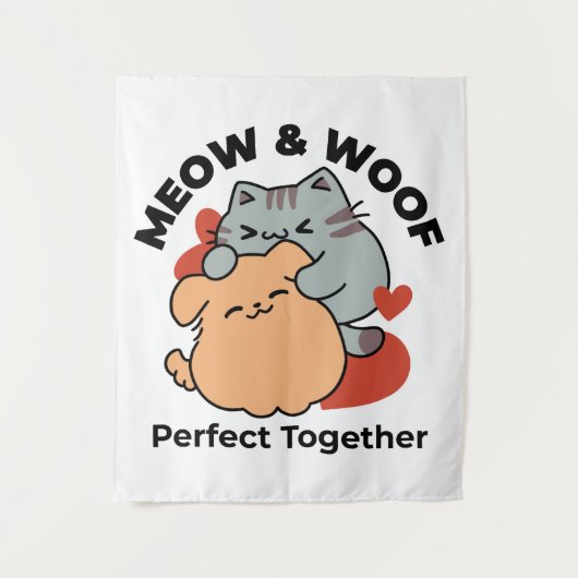Schattige knuffel voor katten en honden - Meow & W Wandkleed (Voorkant)