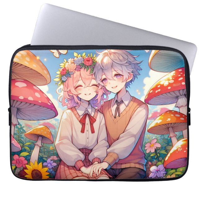 Schattige knuffelig anime paar laptop sleeve (Voorkant)