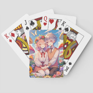 Schattige knuffelig anime paar pokerkaarten