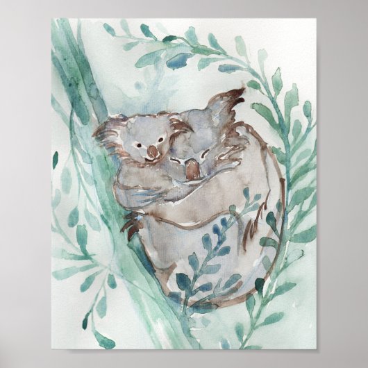 Schattige Koala & Baby Waterverf Neutrale Kinderk Poster (Voorkant)