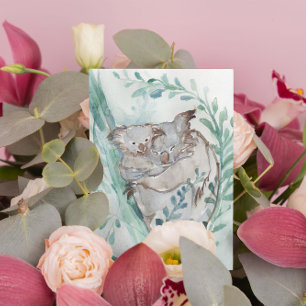 Schattige Koala & Baby Waterverf Neutrale Kinderka Briefkaart