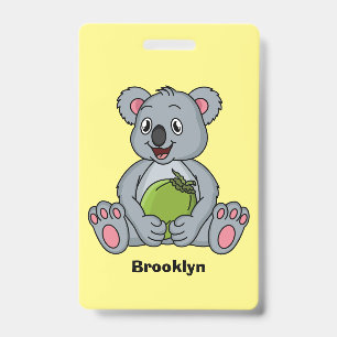 Schattige koala en kokosnoot cartoon illustratie badge