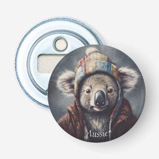 Schattige koala met schattig pet op maat button flesopener