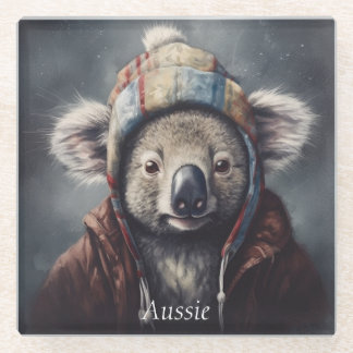 Schattige koala met schattig pet op maat glazen onderzetter
