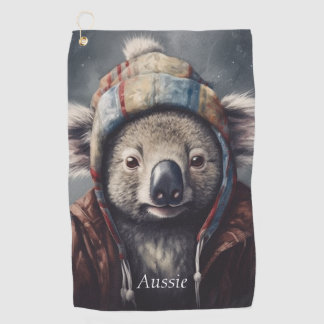 Schattige koala met schattig pet op maat golfhanddoek