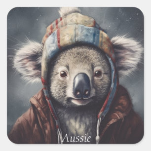 Schattige koala met schattig pet op maat vierkante sticker