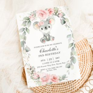 Schattige Koala Roze Bloemen Salie Groen Verjaarda Kaart