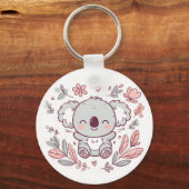 Schattige Koala-Sleutelhanger met bloemenontwerp Sleutelhanger (Achterkant)