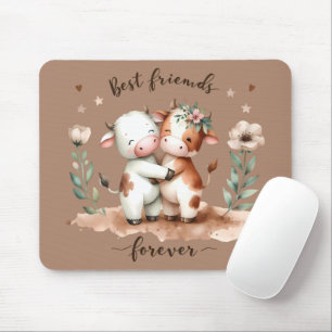 Schattige Koe Beste Vrienden Knuffelen Bloemrijke Muismat