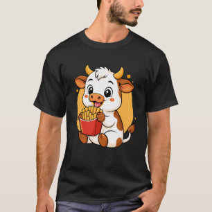 Schattige Koe Die Frietjes Eet Funny Kawaii Dieren T-shirt
