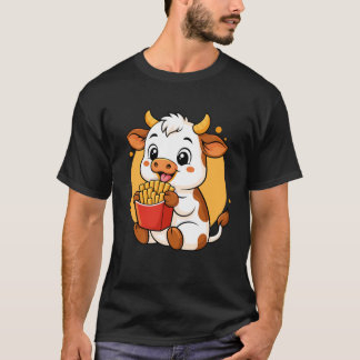 Schattige Koe Die Frietjes Eet Funny Kawaii Dieren T-shirt