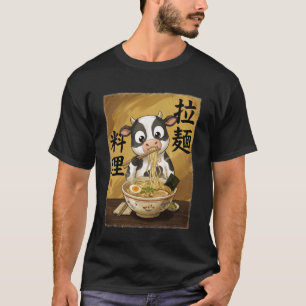 Schattige Koe die Ramen Noedels Eet Funny Japan Ka T-shirt