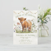 Schattige Koe Hoogland 1e verjaardag Kaart (Staand voorkant)