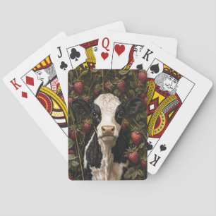 Schattige Koe Kalf Aardbei Achtergrond Pokerkaarten