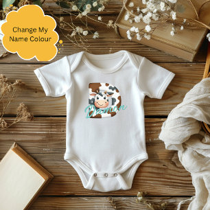 Schattige Koe Letter D Baby Outfit met aangepaste  Romper