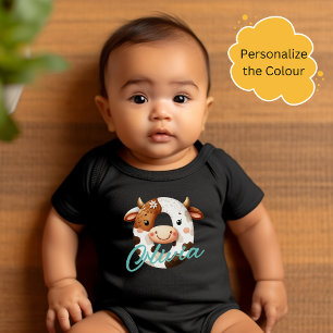 Schattige Koe Letter O Baby Outfit met aangepaste  Romper