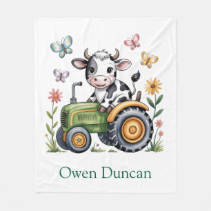Schattige Koe op Tractor Jongens Verjaardagsfeest  Fleece Deken