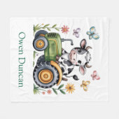 Schattige Koe op Tractor Jongens Verjaardagsfeest  Fleece Deken (Voorkant (Horizontaal))