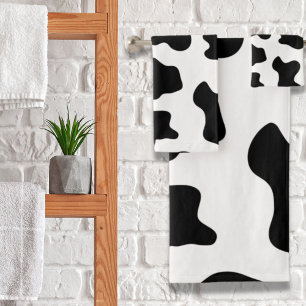 schattige koe op zwarte en witte boerderij bad handdoek