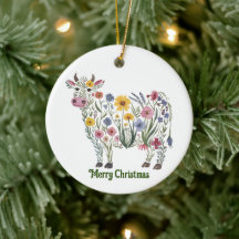 Schattige Koe, Waterverf Wilde Bloemen, Landelijk,