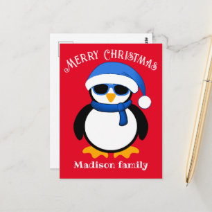 Schattige koele pinguïn Prettig kerstfeest rood Briefkaart