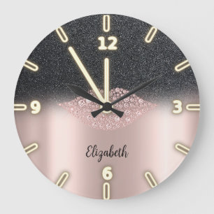 Schattige Koele Trendy Roze Gouden Diamanten Lippe Grote Klok