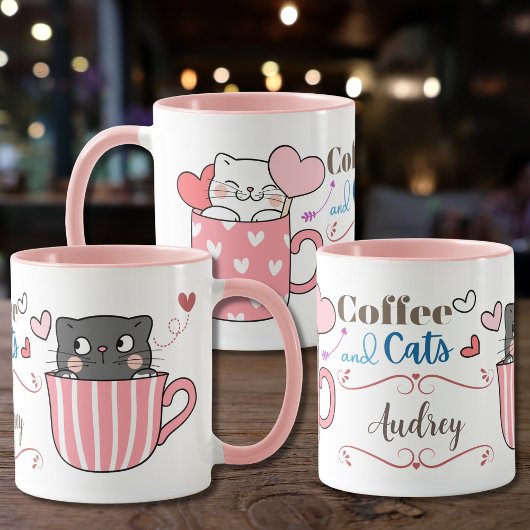 Schattige koffie en katten thema gepersonaliseerd mok