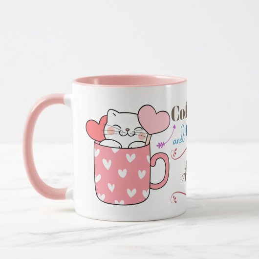 Schattige koffie en katten thema gepersonaliseerd mok (Links)