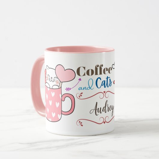 Schattige koffie en katten thema gepersonaliseerd mok (Voorkant links)