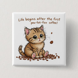 Schattige Koffie Kitten Wall Art Vierkante Button 5,1 Cm