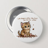 Schattige Koffie-Loving Kitten Button (Voorkant /achterkant)