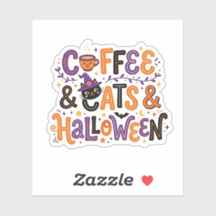 Schattige koffiekatten en Halloween-typografie Spo Sticker
