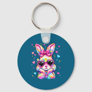 Schattige kokette tie-dye konijn paashaas vrouwen sleutelhanger