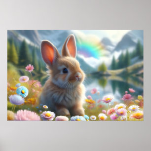 Schattige konijn bij een betoverd meer poster
