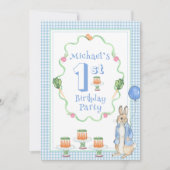 Schattige konijn blauw 1e verjaardagsfeestje kaart (Voorkant)