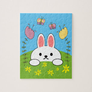 Schattige Konijn Bloemen En Vlinders Legpuzzel