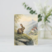 Schattige konijn en een mystiek kasteel in de berg briefkaart (Staand voorkant)