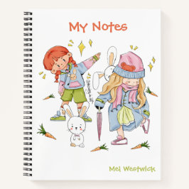 Schattige konijn en meisjes Mijn notities BEWERKBA Notitieboek