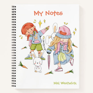 Schattige konijn en meisjes Mijn notities BEWERKBA Notitieboek