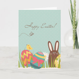 Schattige konijn en versierde eieren Happy Easter Feestdagen Kaart